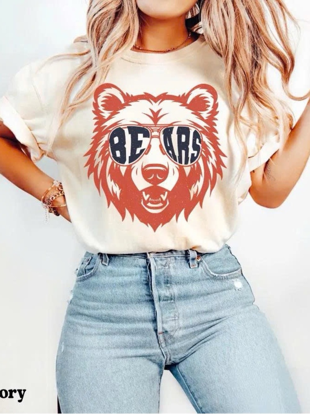 Bear Graphic Tee - Cream with Rust Print